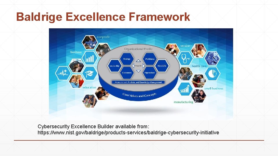 Baldrige Excellence Framework Cybersecurity Excellence Builder available from: https: //www. nist. gov/baldrige/products-services/baldrige-cybersecurity-initiative 
