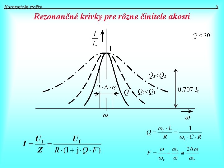 Harmonické zložky 8 Rezonančné krivky pre rôzne činitele akosti Q < 30 
