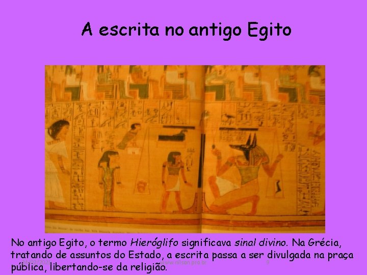 A escrita no antigo Egito No antigo Egito, o termo Hieróglifo significava sinal divino.