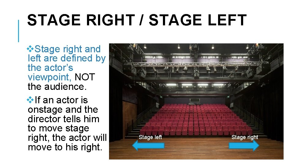 STAGE RIGHT / STAGE LEFT v. Stage right and left are defined by the