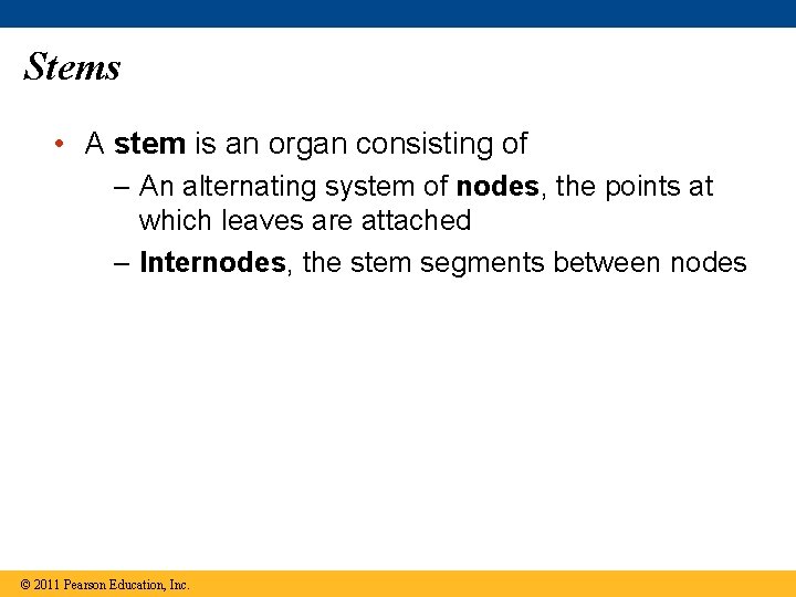 Stems • A stem is an organ consisting of – An alternating system of