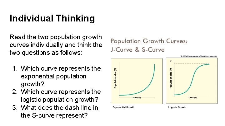 Individual Thinking Read the two population growth curves individually and think the two questions