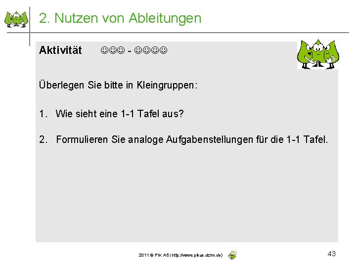 2. Nutzen von Ableitungen Aktivität - Überlegen Sie bitte in Kleingruppen: 1. Wie sieht