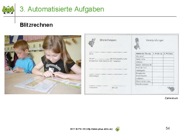 3. Automatisierte Aufgaben Blitzrechnen Zahlenbuch 2011 © PIK AS (http: //www. pikas. dzlm. de)