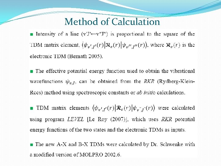 Method of Calculation Method of Calculation