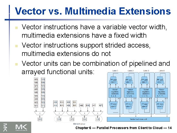 Vector vs. Multimedia Extensions n n n Vector instructions have a variable vector width,