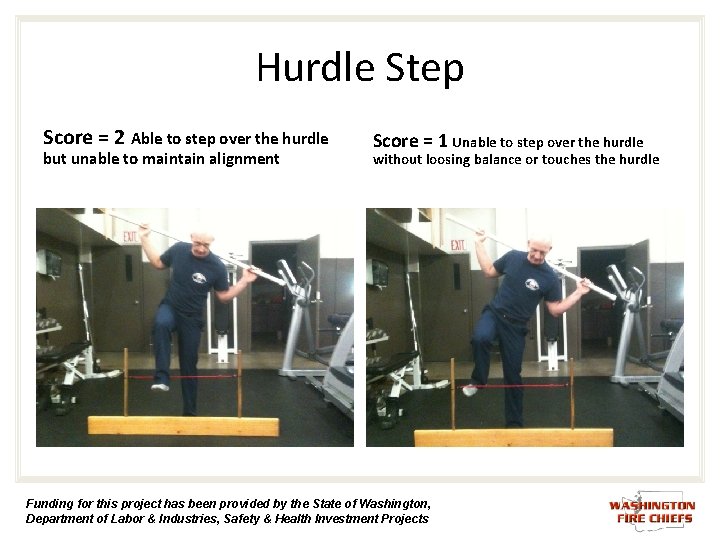 Hurdle Step Score = 2 Able to step over the hurdle but unable to Hurdle Step Score = 2 Able to step over the hurdle but unable to