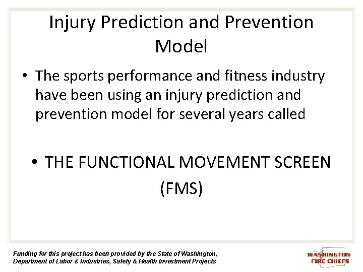 Injury Prediction and Prevention Model • The sports performance and fitness industry have been Injury Prediction and Prevention Model • The sports performance and fitness industry have been