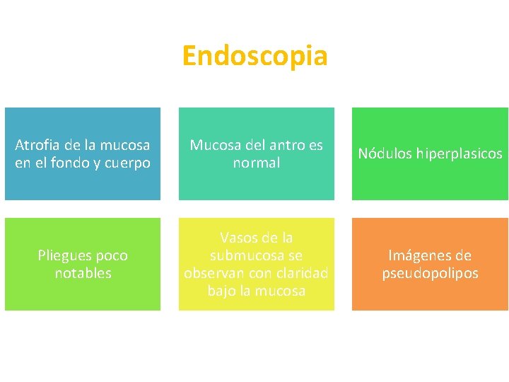 Endoscopia Atrofia de la mucosa en el fondo y cuerpo Mucosa del antro es