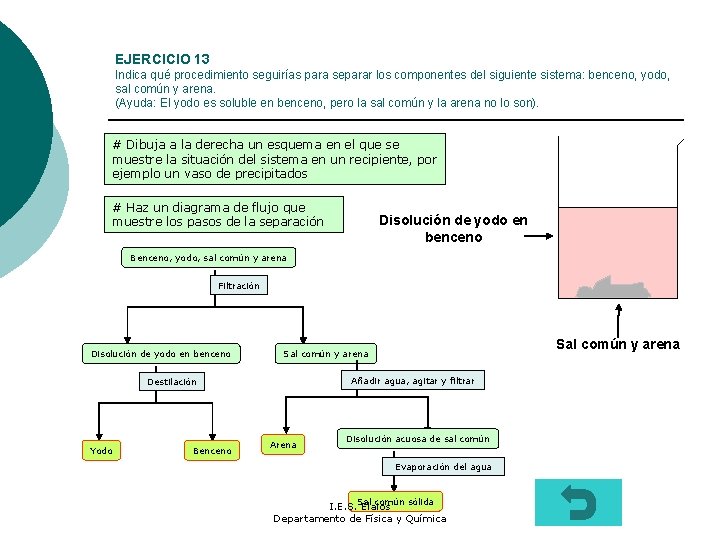 EJERCICIO 13 Indica qué procedimiento seguirías para separar los componentes del siguiente sistema: benceno,