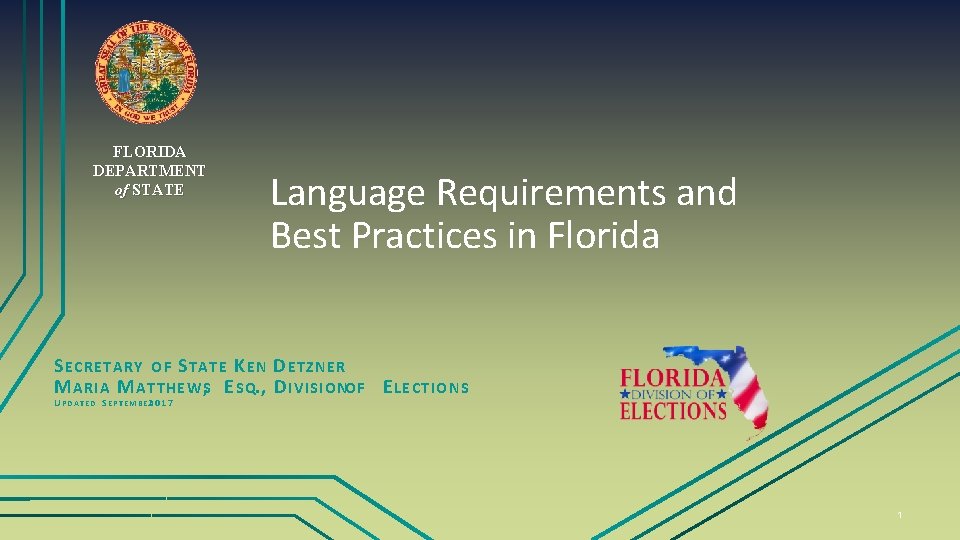 FLORIDA DEPARTMENT of STATE Language Requirements and Best Practices in Florida S ECRETARY OF