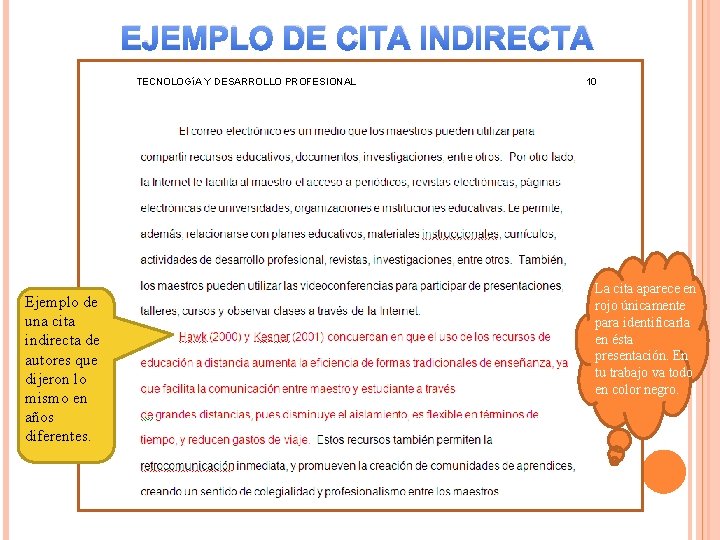 EJEMPLO DE CITA INDIRECTA TECNOLOGíA Y DESARROLLO PROFESIONAL 10 Ejemplo de una cita indirecta