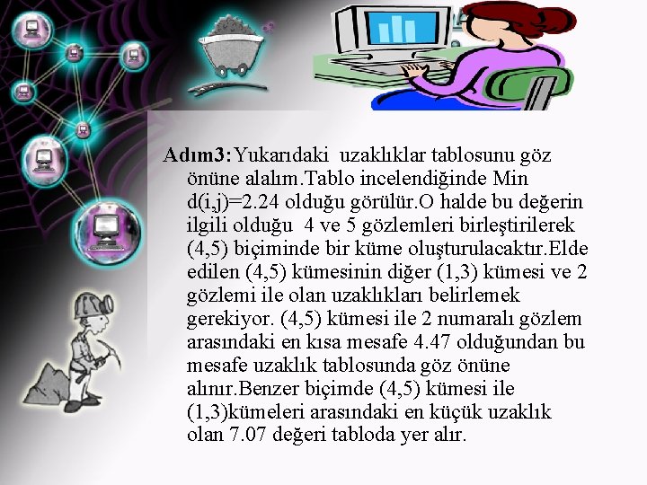 Adım 3: Yukarıdaki uzaklıklar tablosunu göz önüne alalım. Tablo incelendiğinde Min d(i, j)=2. 24