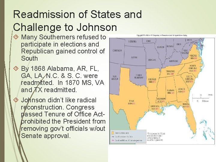 Readmission of States and Challenge to Johnson Many Southerners refused to participate in elections