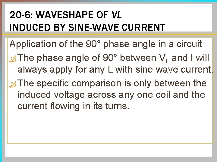 20 -6: WAVESHAPE OF VL INDUCED BY SINE-WAVE CURRENT Application of the 90° phase