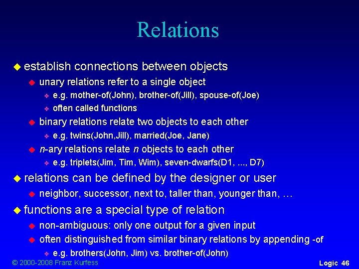 Relations u establish u unary relations refer to a single object v v u Relations u establish u unary relations refer to a single object v v u