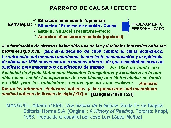 PÁRRAFO DE CAUSA / EFECTO ü Situación antecedente (opcional) Estrategia: ü Situación / Proceso