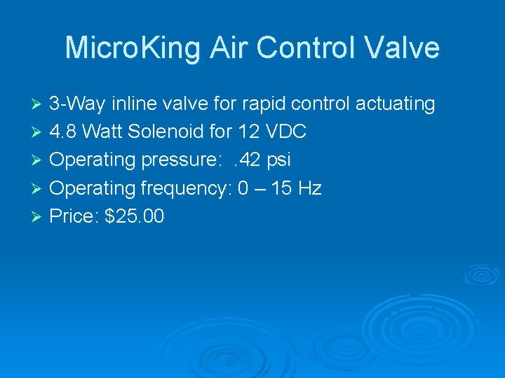 Micro. King Air Control Valve 3 -Way inline valve for rapid control actuating Ø