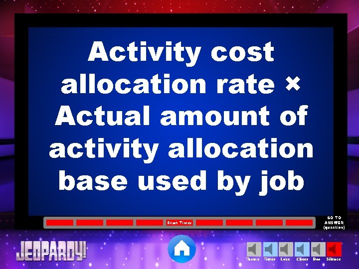 Activity cost allocation rate × Actual amount of activity allocation base used by job