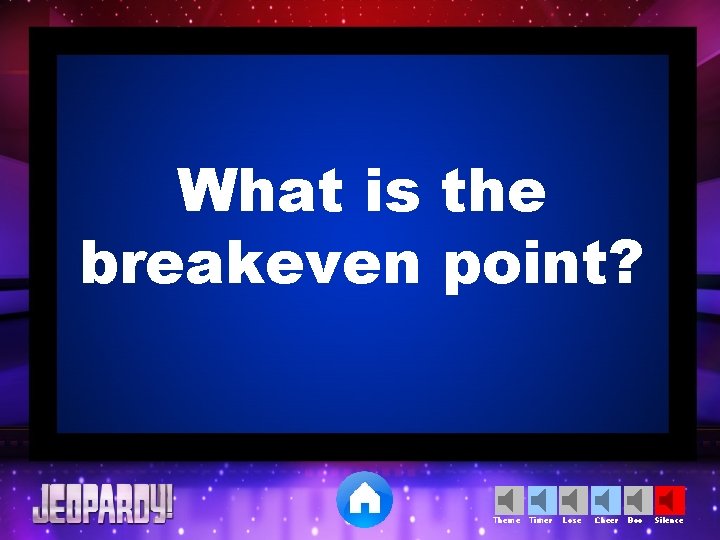 What is the breakeven point? Theme Timer Lose Cheer Boo Silence 