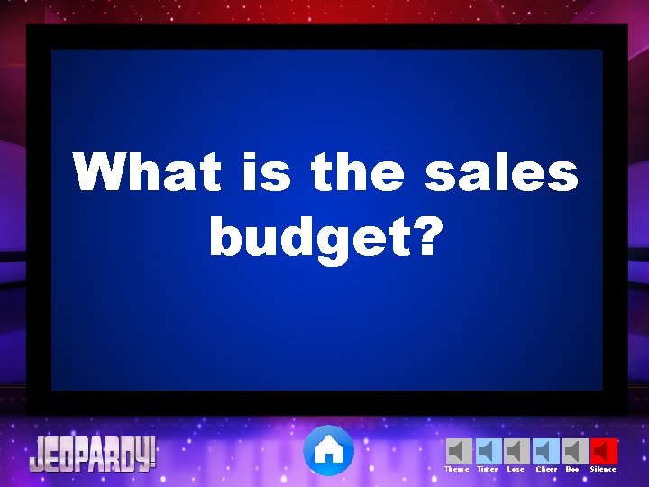 What is the sales budget? Theme Timer Lose Cheer Boo Silence 