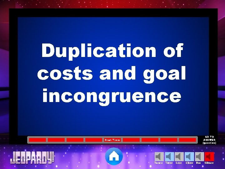 Duplication of costs and goal incongruence GO TO ANSWER (question) Start Timer Theme Timer