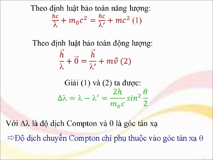  Độ dịch chuyển Compton chỉ phụ thuộc vào góc tán xạ 