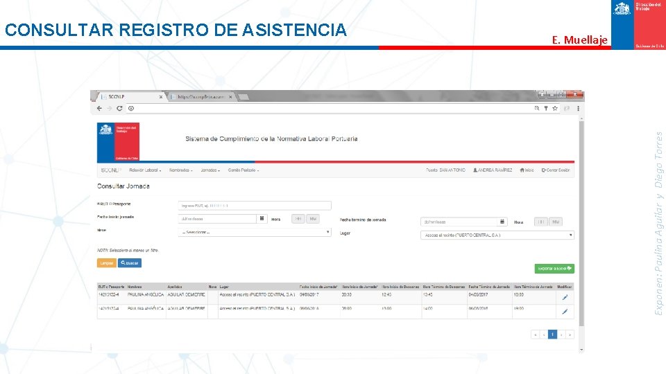 E. Muellaje Exponen: Paulina Aguilar y Diego Torres CONSULTAR REGISTRO DE ASISTENCIA 