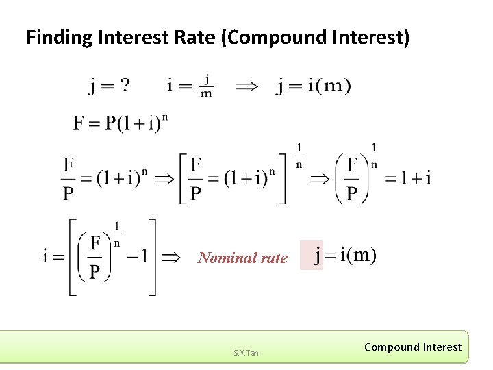 Finding Interest Rate (Compound Interest) Nominal rate S. Y. Tan Compound Interest 