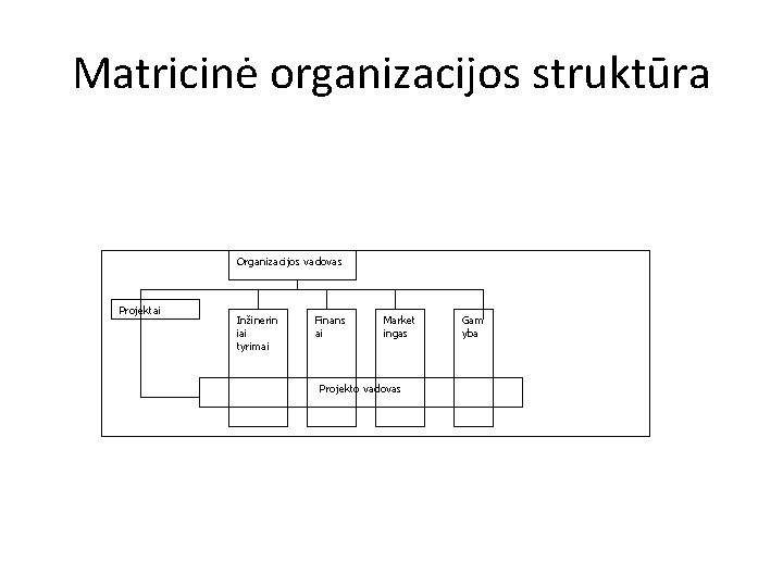 Matricinė organizacijos struktūra Organizacijos vadovas Projektai Inžinerin iai tyrimai Finans ai Market ingas Projekto