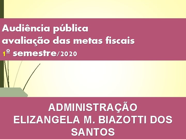 Audiência pública avaliação das metas fiscais 1º semestre/2020 ADMINISTRAÇÃO ELIZANGELA M. BIAZOTTI DOS SANTOS