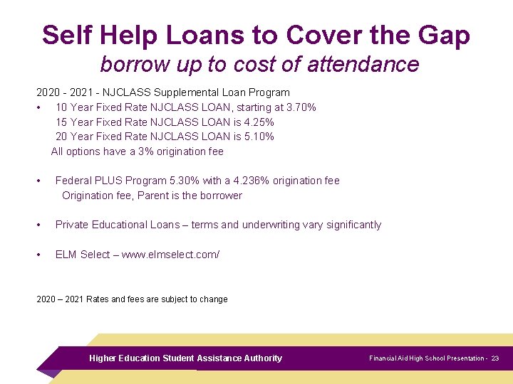 Self Help Loans to Cover the Gap borrow up to cost of attendance 2020