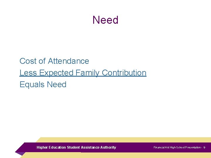 Need Cost of Attendance Less Expected Family Contribution Equals Need Higher Education Student Assistance