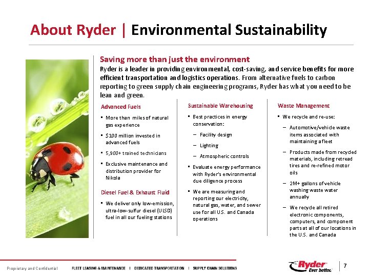 About Ryder | Environmental Sustainability Saving more than just the environment Ryder is a