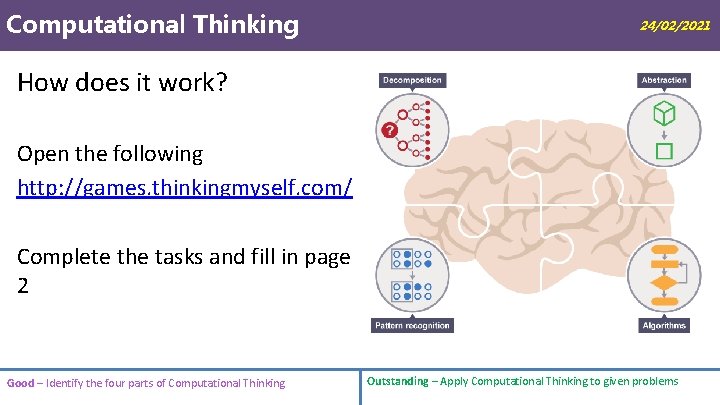 Computational Thinking 24/02/2021 How does it work? Open the following http: //games. thinkingmyself. com/