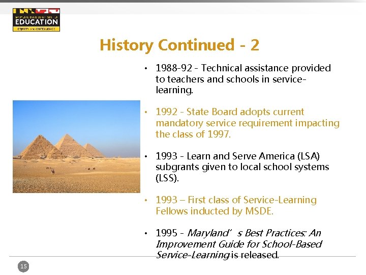 History Continued - 2 • 1988 -92 - Technical assistance provided to teachers and