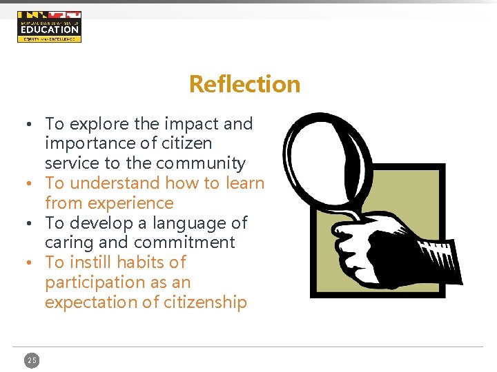 Reflection • To explore the impact and importance of citizen service to the community