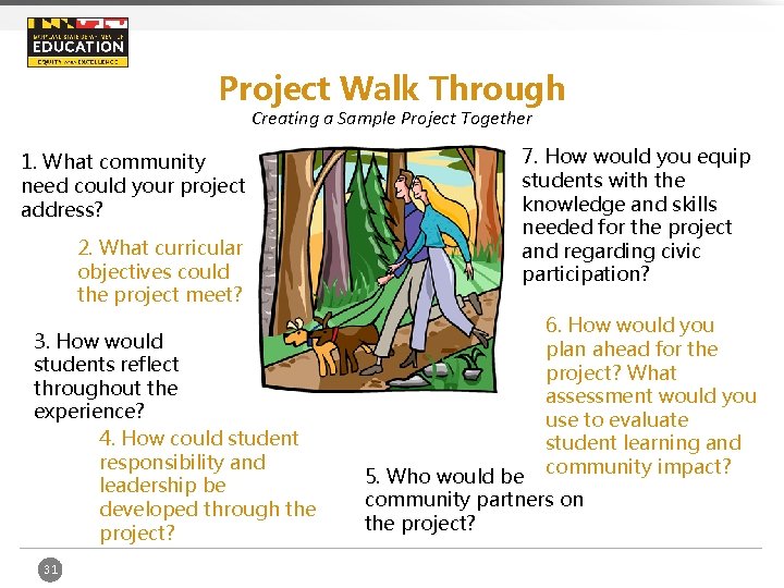 Project Walk Through Creating a Sample Project Together 1. What community need could your