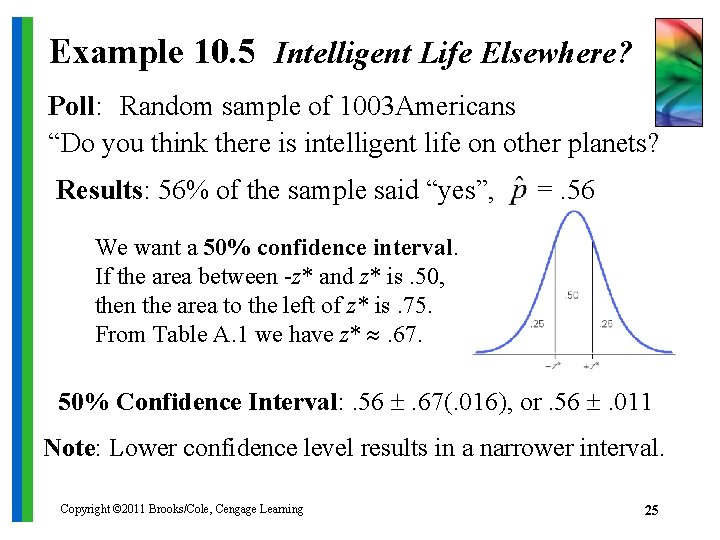 Example 10. 5 Intelligent Life Elsewhere? Poll: Random sample of 1003 Americans “Do you