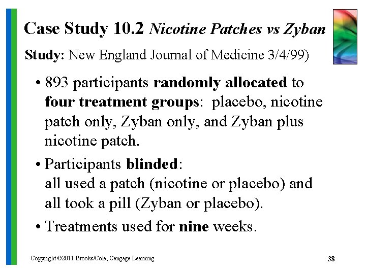 Case Study 10. 2 Nicotine Patches vs Zyban Study: New England Journal of Medicine