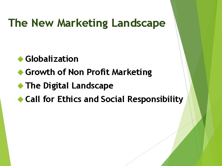 The New Marketing Landscape Globalization Growth of Non Profit Marketing The Digital Landscape Call