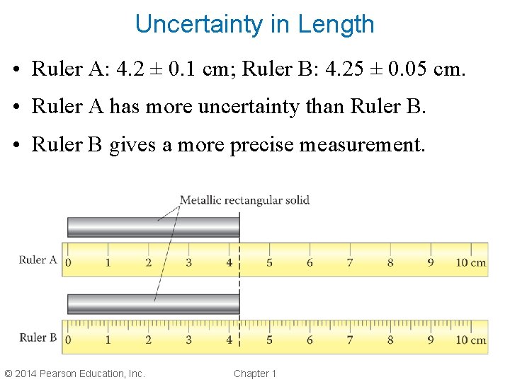 Uncertainty in Length • Ruler A: 4. 2 ± 0. 1 cm; Ruler B: