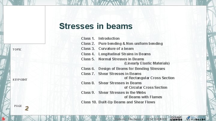 Stresses in beams Class 1. Class 2. Class 3. Class 4. Class 5. TOPIC