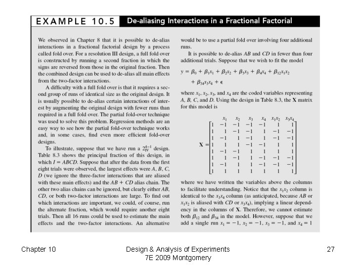 Chapter 10 Design & Analysis of Experiments 7 E 2009 Montgomery 27 