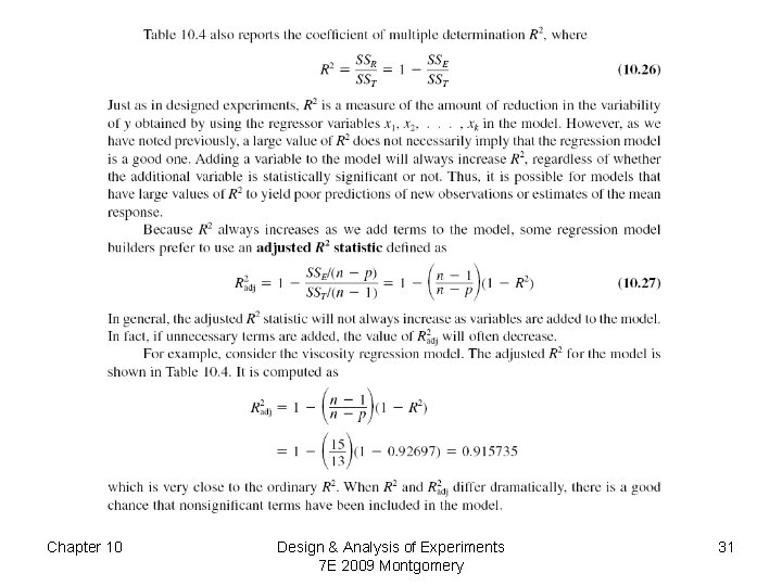 Chapter 10 Design & Analysis of Experiments 7 E 2009 Montgomery 31 