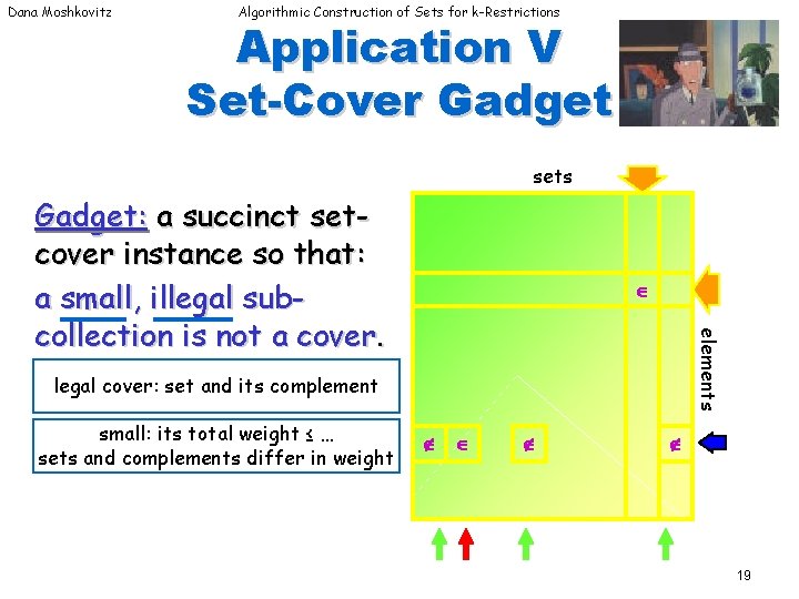 Dana Moshkovitz Algorithmic Construction of Sets for k-Restrictions Application V Set-Cover Gadget sets Gadget: Dana Moshkovitz Algorithmic Construction of Sets for k-Restrictions Application V Set-Cover Gadget sets Gadget: