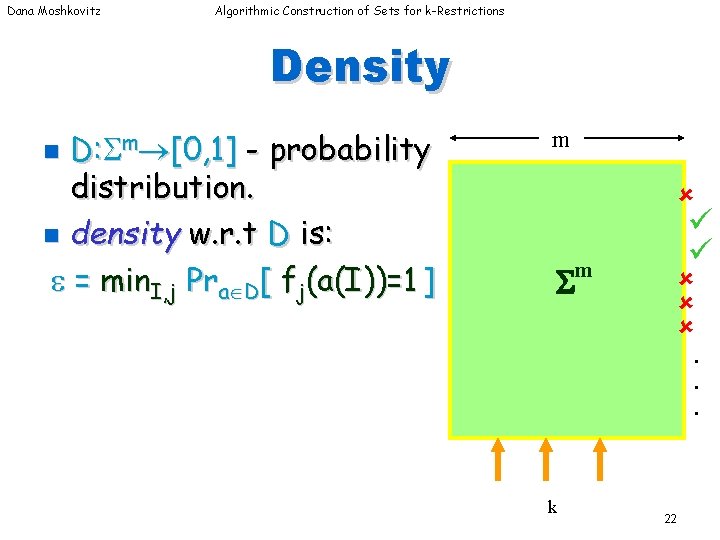 Dana Moshkovitz Algorithmic Construction of Sets for k-Restrictions Density D: m [0, 1] -
