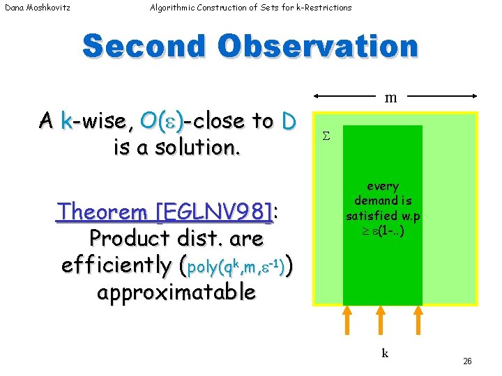 Dana Moshkovitz Algorithmic Construction of Sets for k-Restrictions Second Observation A k-wise, O( )-close Dana Moshkovitz Algorithmic Construction of Sets for k-Restrictions Second Observation A k-wise, O( )-close