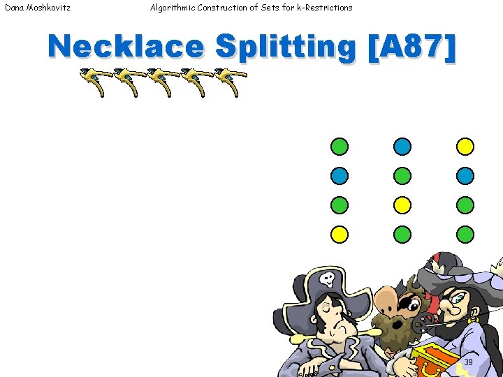Dana Moshkovitz Algorithmic Construction of Sets for k-Restrictions Necklace Splitting [A 87] 39 