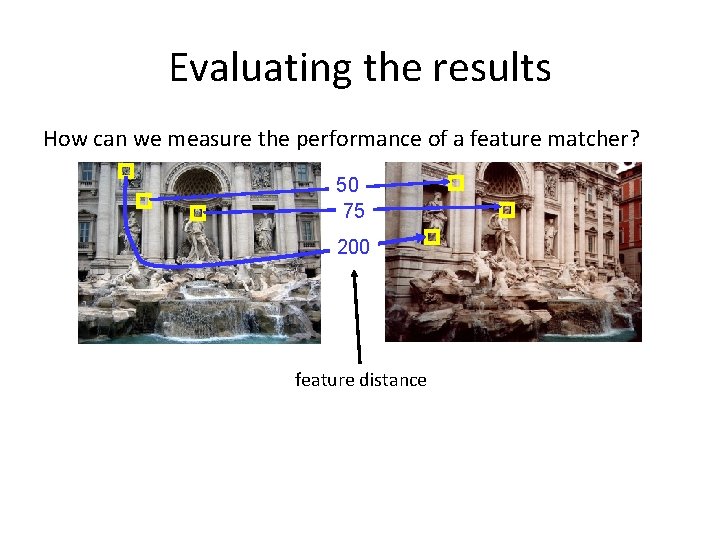 Evaluating the results How can we measure the performance of a feature matcher? 50 Evaluating the results How can we measure the performance of a feature matcher? 50